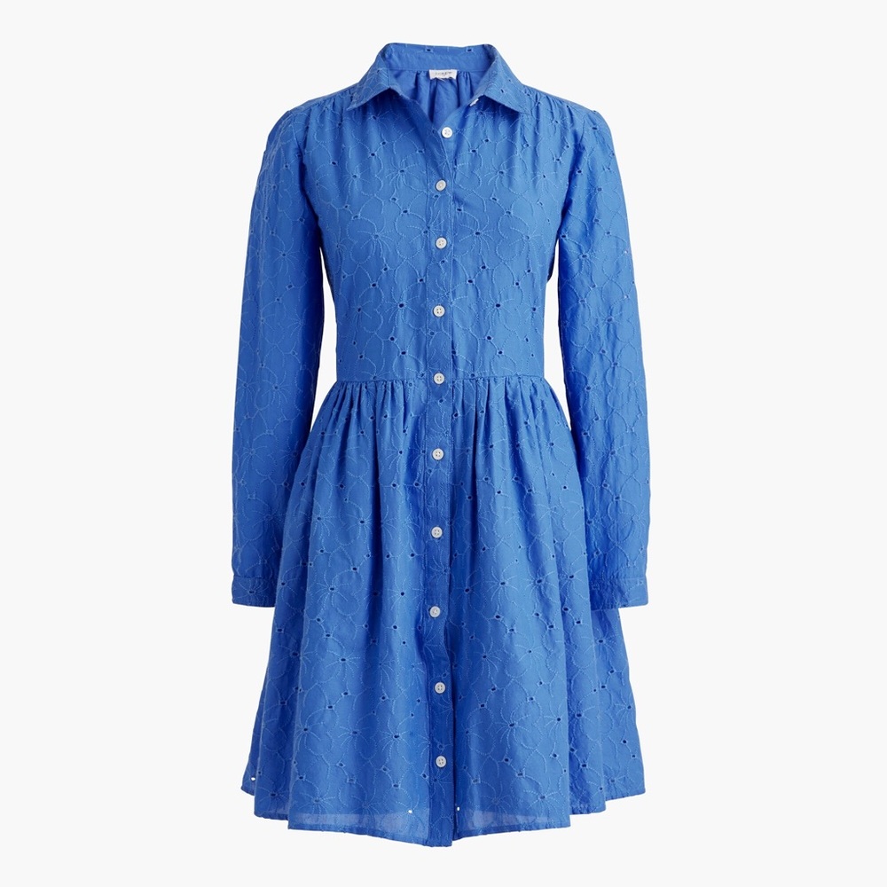 J.Crew Eyelet mini shirt dress blue Lined two Pockets 100% cotton Women's 2